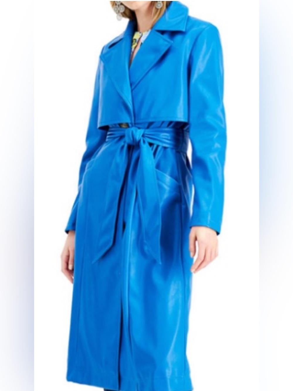 INC International Concepts Bright Blue Faux-Leather Long Trench Coat